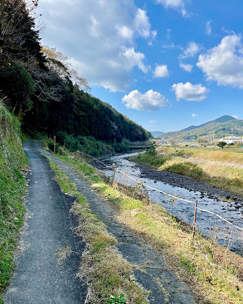 川沿いの道をひたすら歩く写真